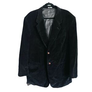 Monsieur Adolfo Corduroy Blazer Sport Coat Jacket Mens 44L Black Cable 2 Button